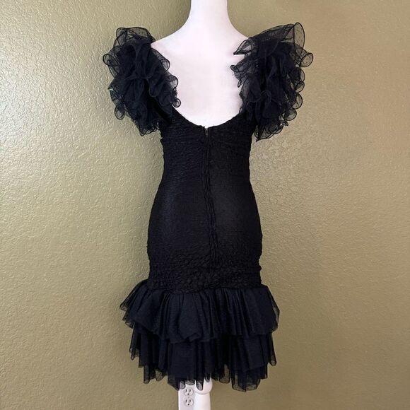 Vintage 80s 90s Talon Women’s 6 Chiffon Ruffled Cocktail Midi Dress Made in USA - Picture 5 of 8